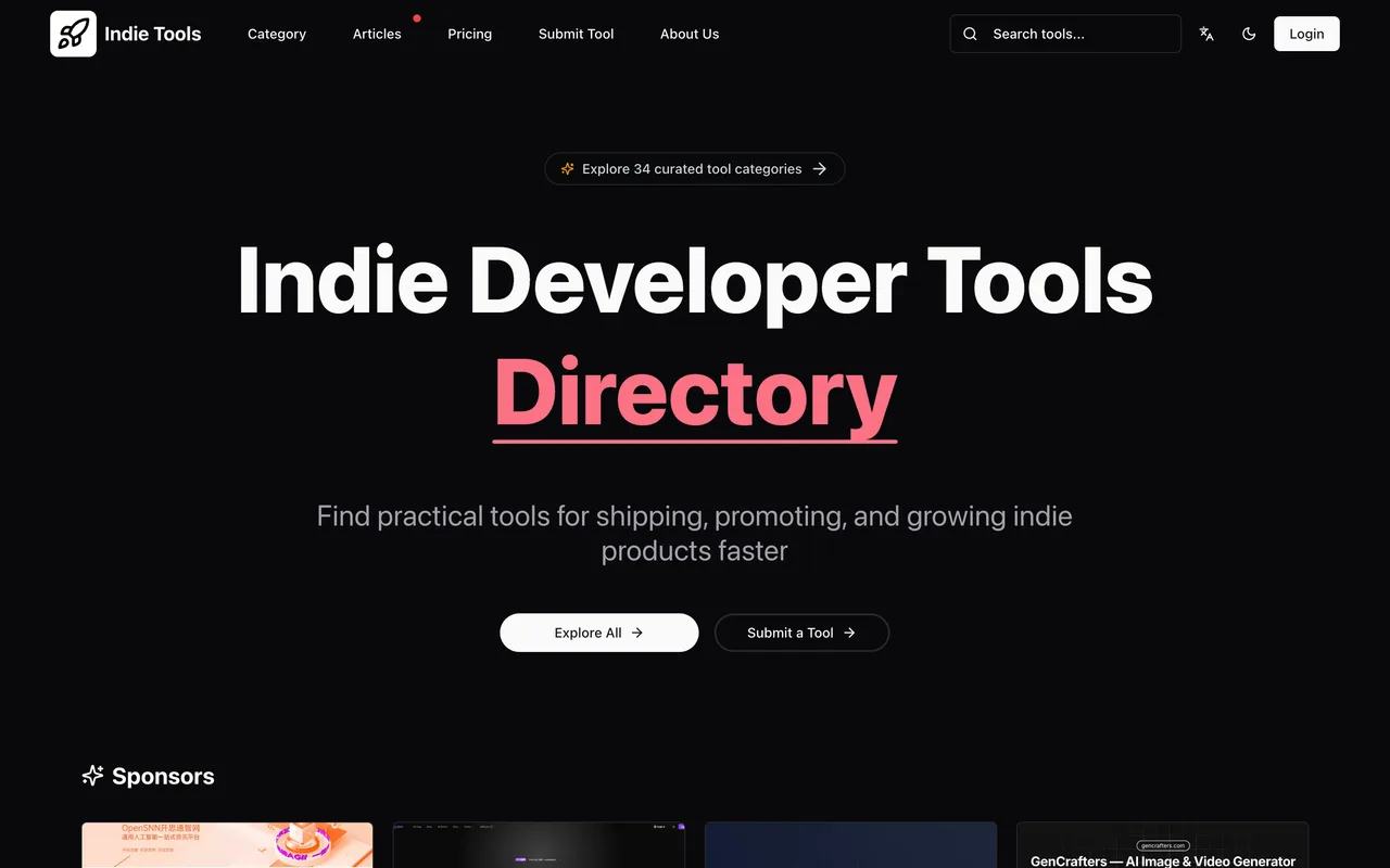 Indie Tools homepage