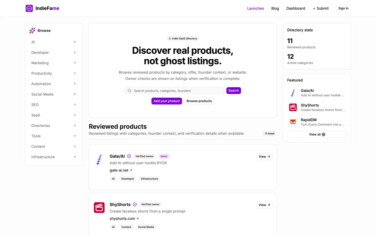 IndieFame homepage