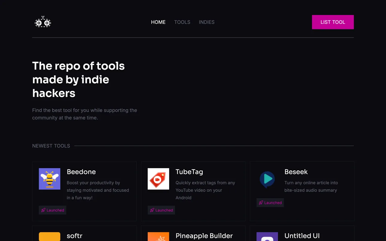 IndieHacker Tools homepage