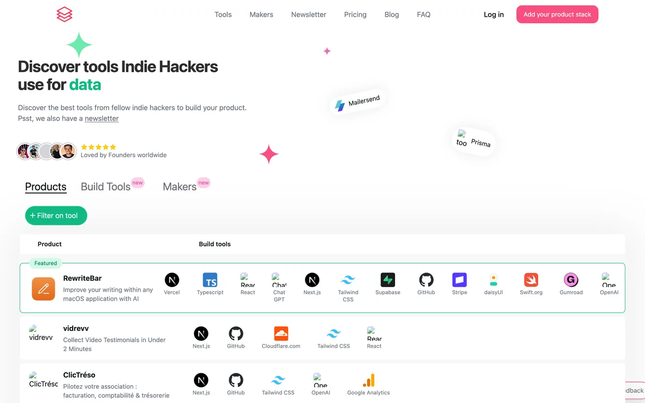IndieHackerStacks homepage