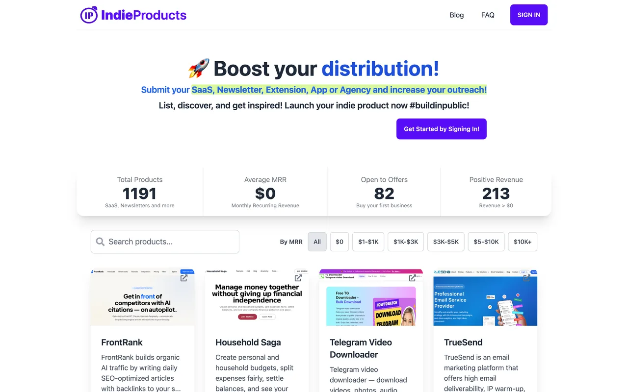 IndieProducts homepage