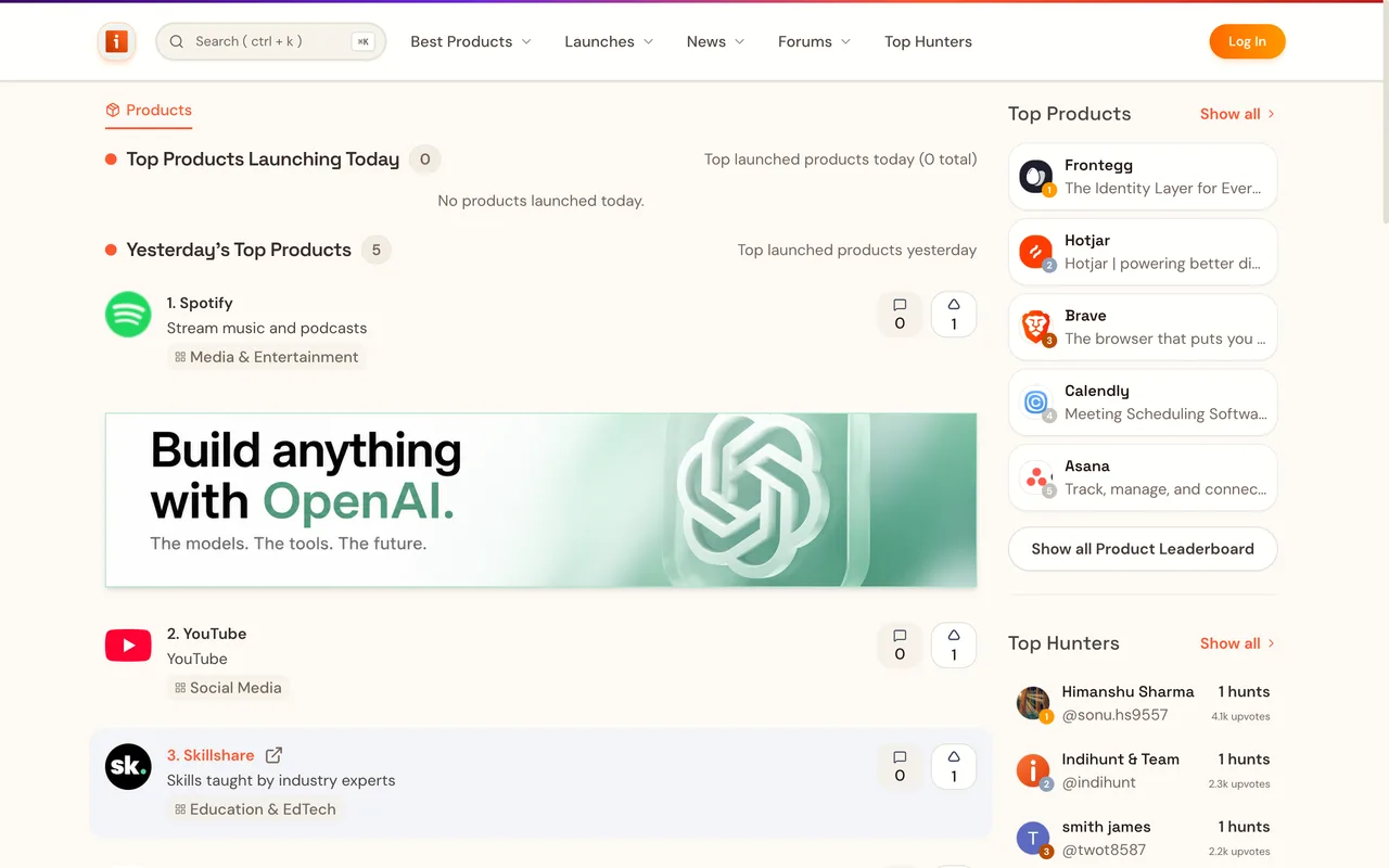 IndiHunt homepage