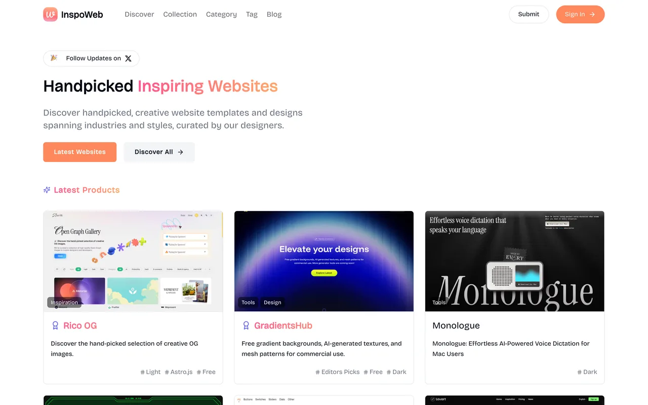 InspoWeb homepage
