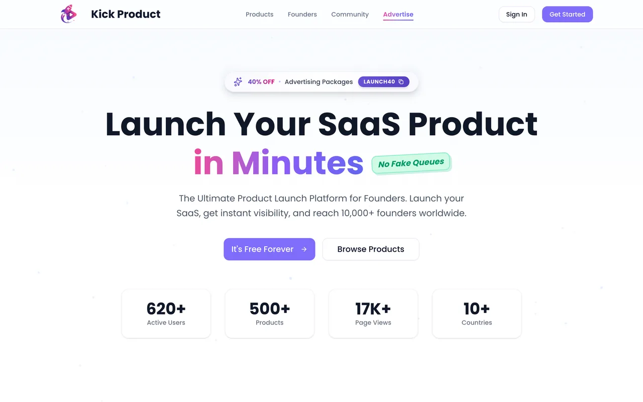 Kick Product homepage