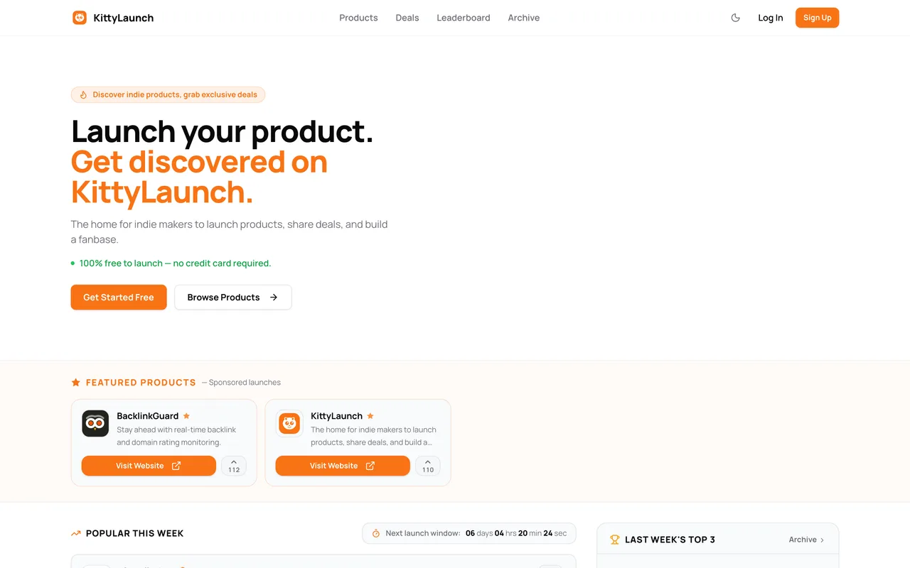 KittyLaunch homepage