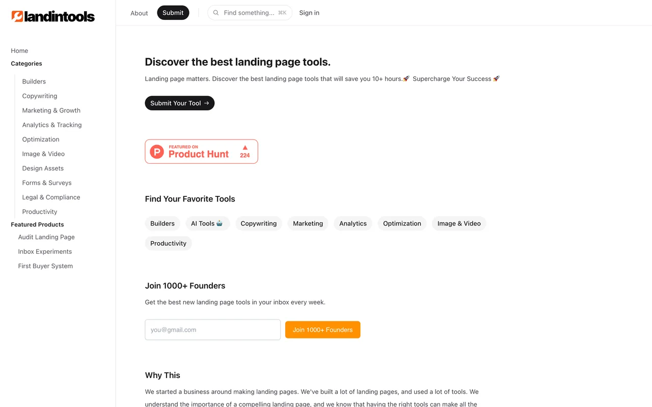 Landin Tools homepage