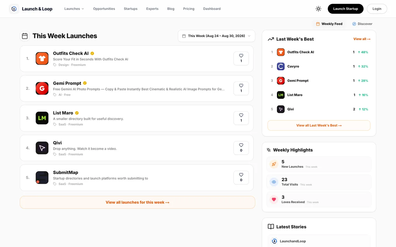Launch & Loop homepage