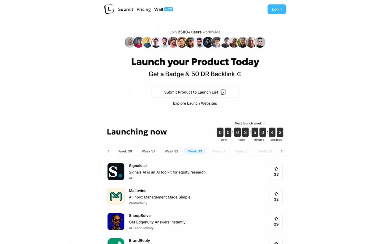 Launch List homepage
