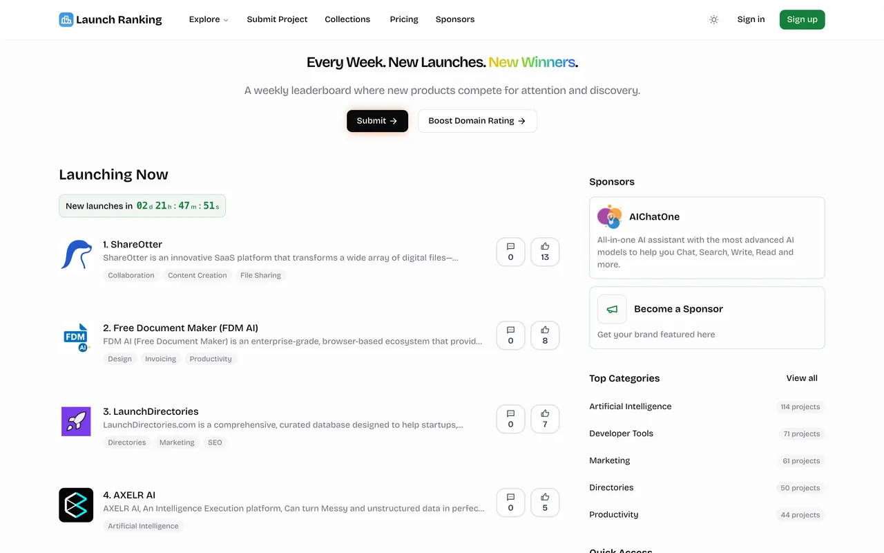 Launch Ranking homepage