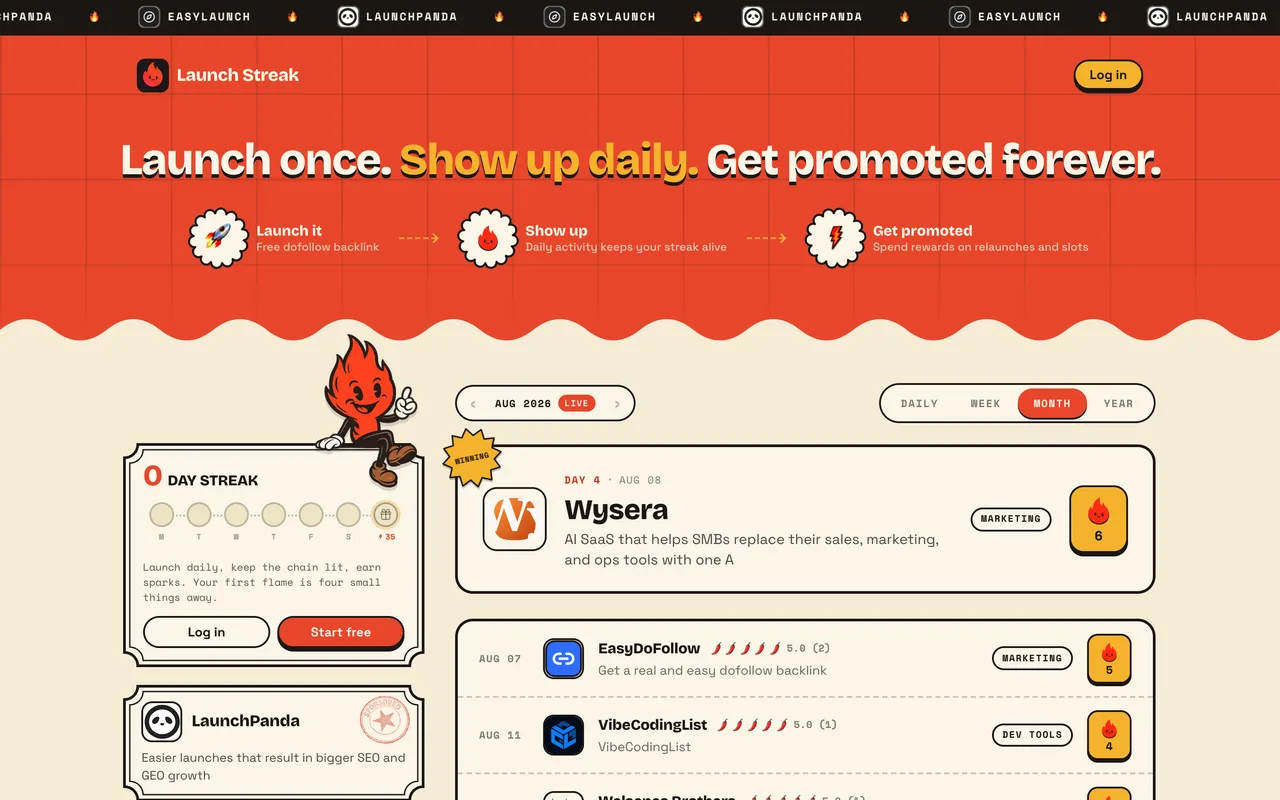 Launch Streak homepage