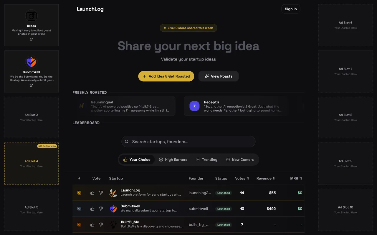 LaunchLog homepage