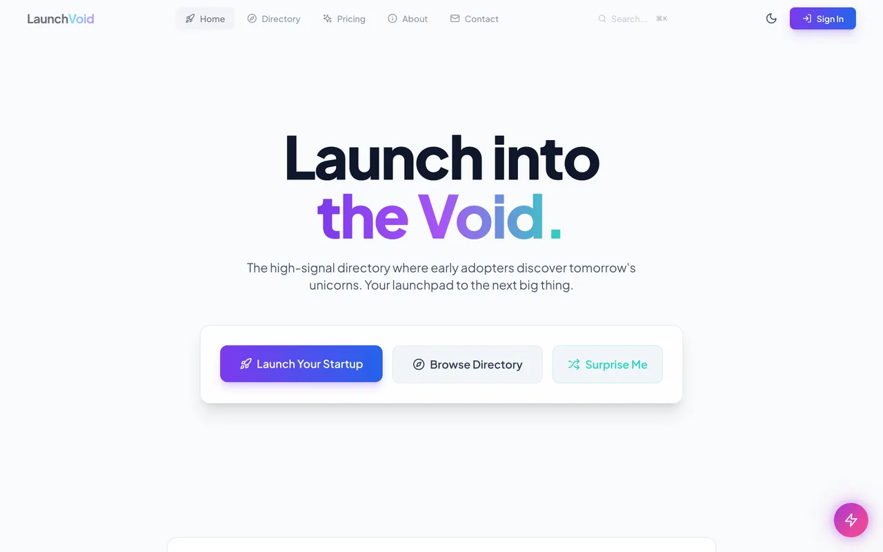 LaunchVoid homepage