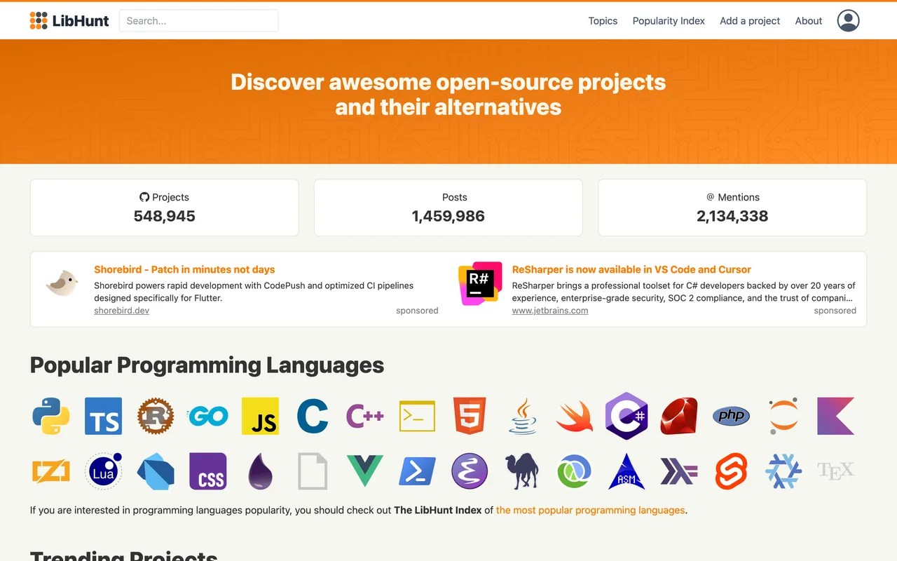 LibHunt homepage