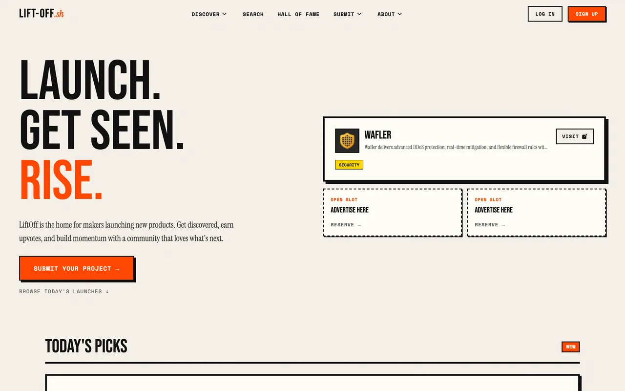 LiftOff homepage