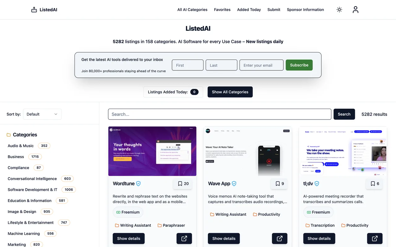 ListedAI homepage