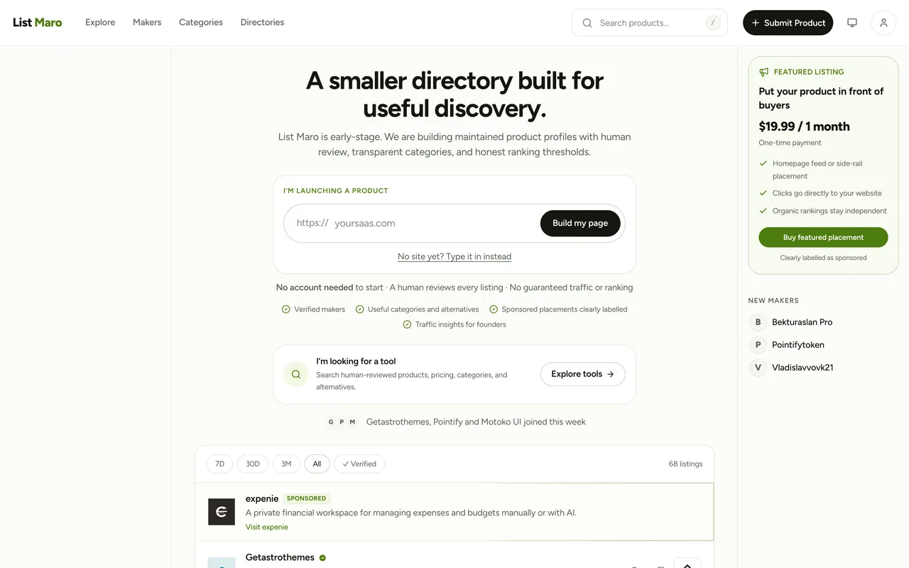 List Maro homepage