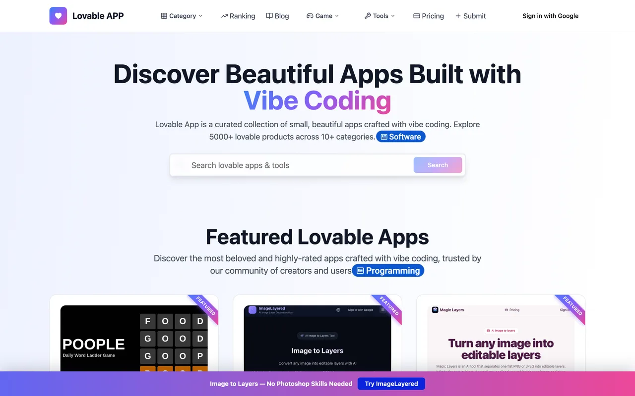 Lovable App homepage