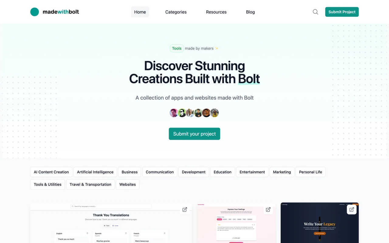 Made with Bolt homepage
