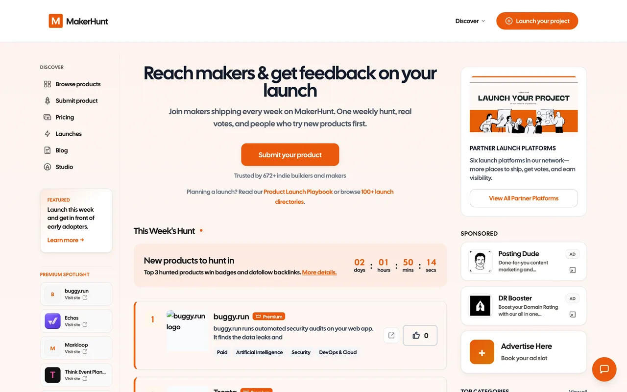 MakerHunt homepage