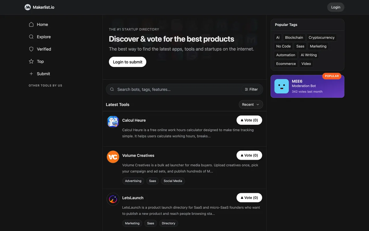 Makerlist.io homepage