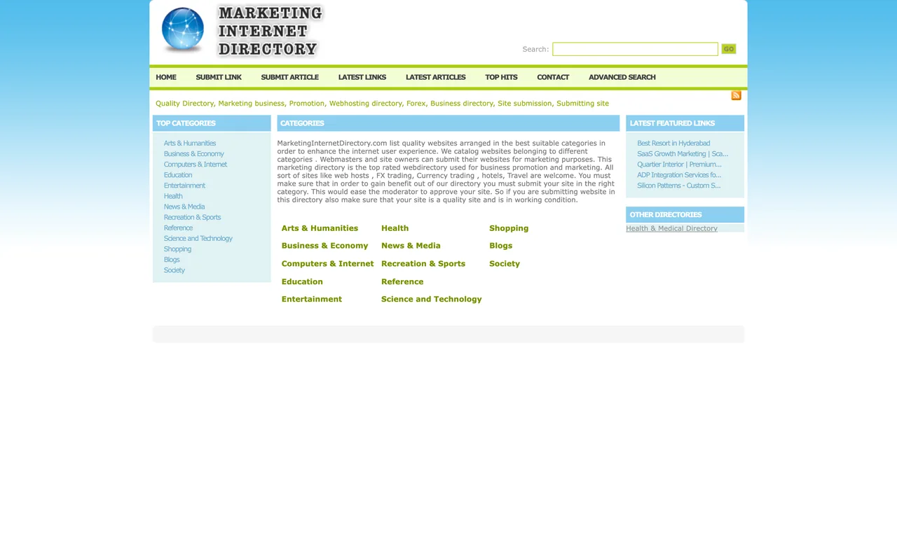 Marketing Internet Directory homepage
