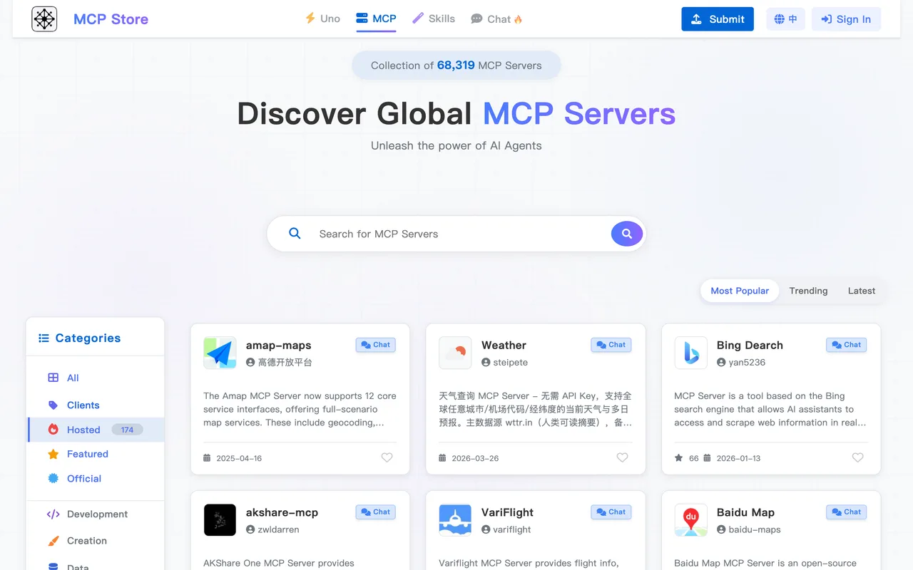 MCP Store homepage