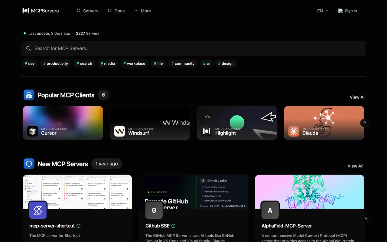 MCPServers.com homepage