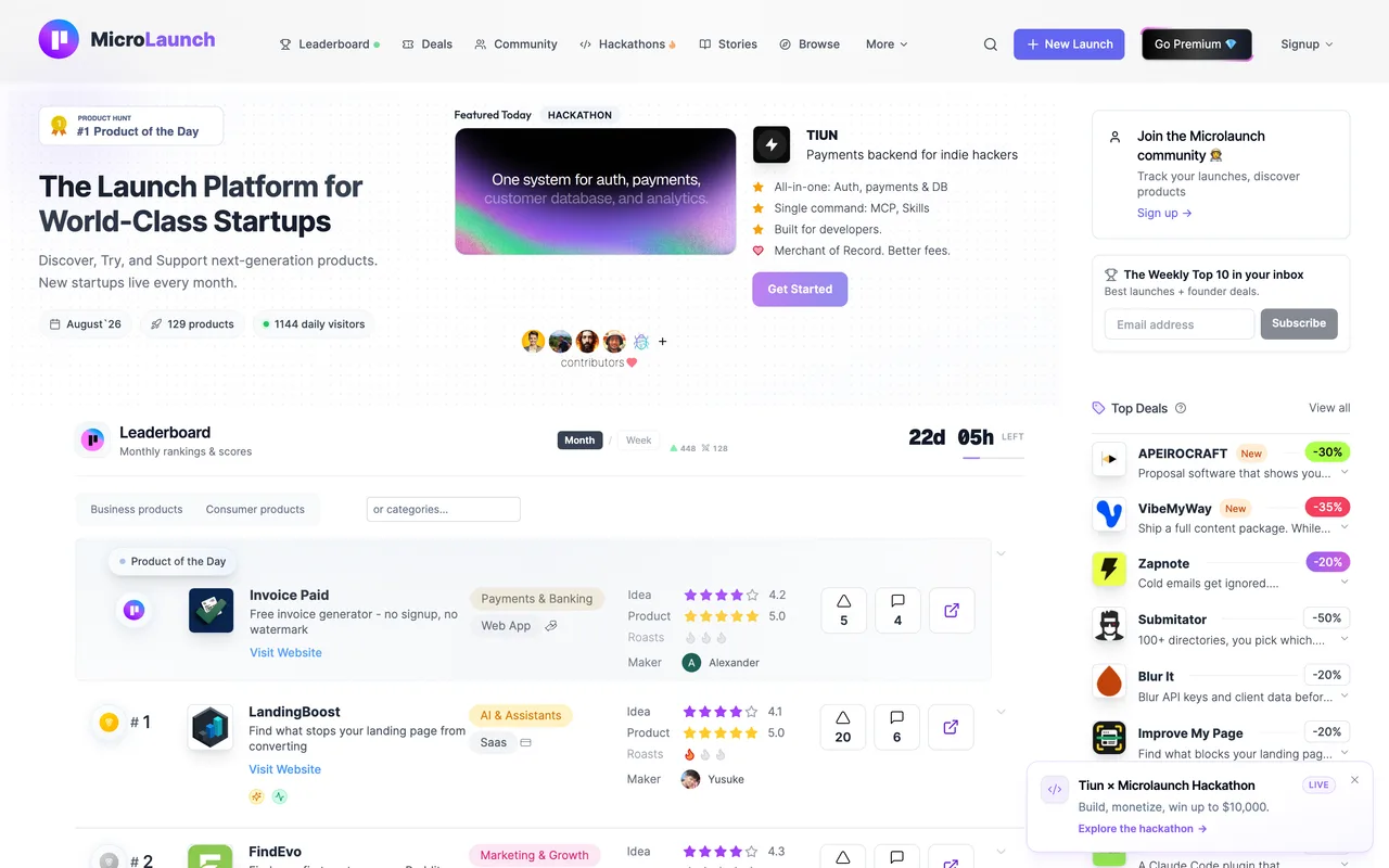 MicroLaunch homepage