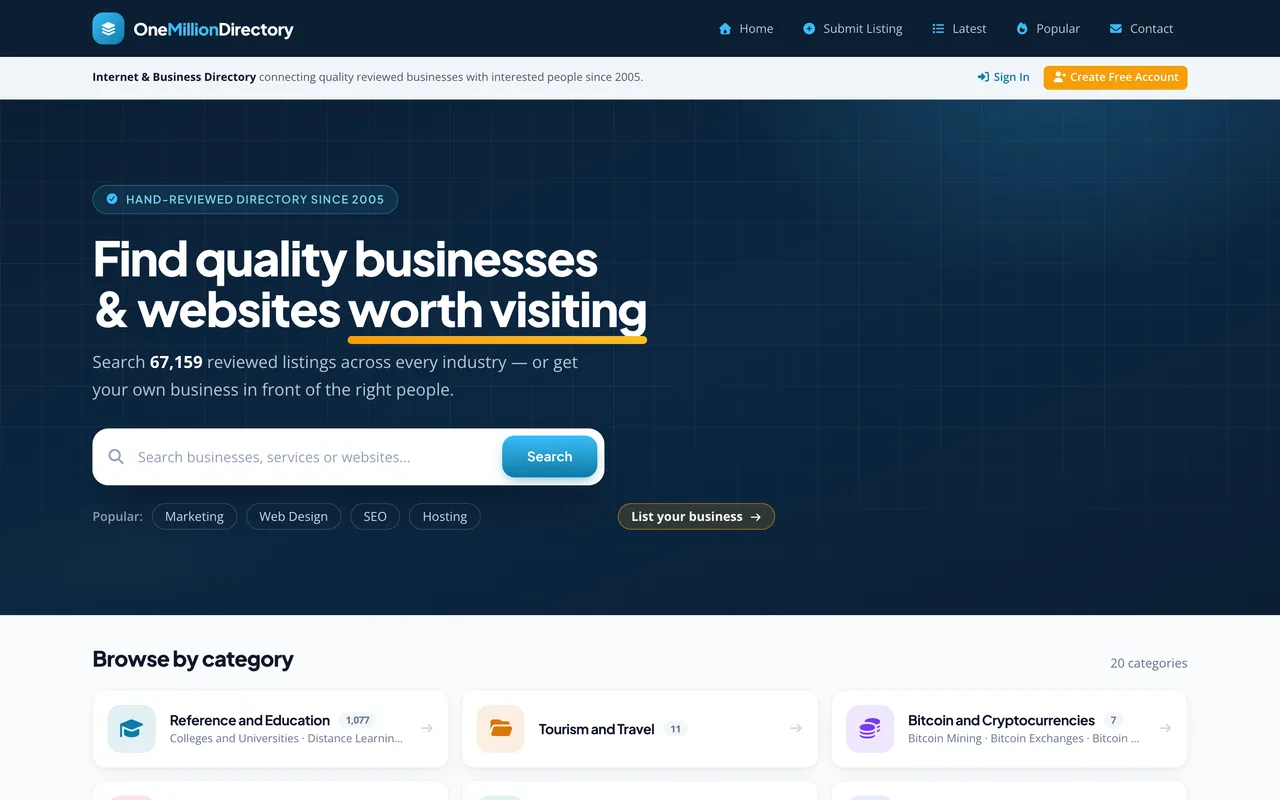 OneMillionDirectory homepage