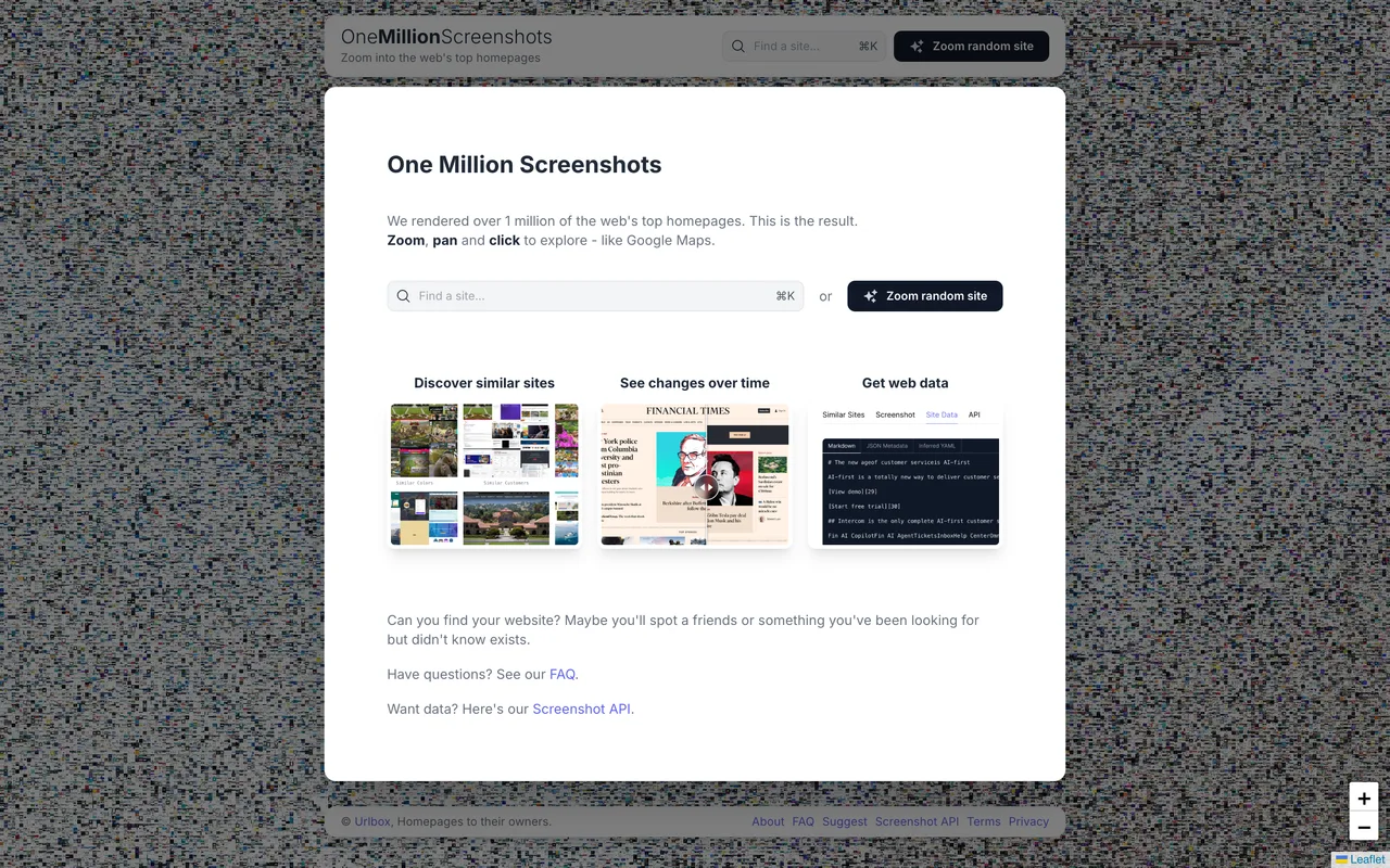 OneMillionScreenshots homepage