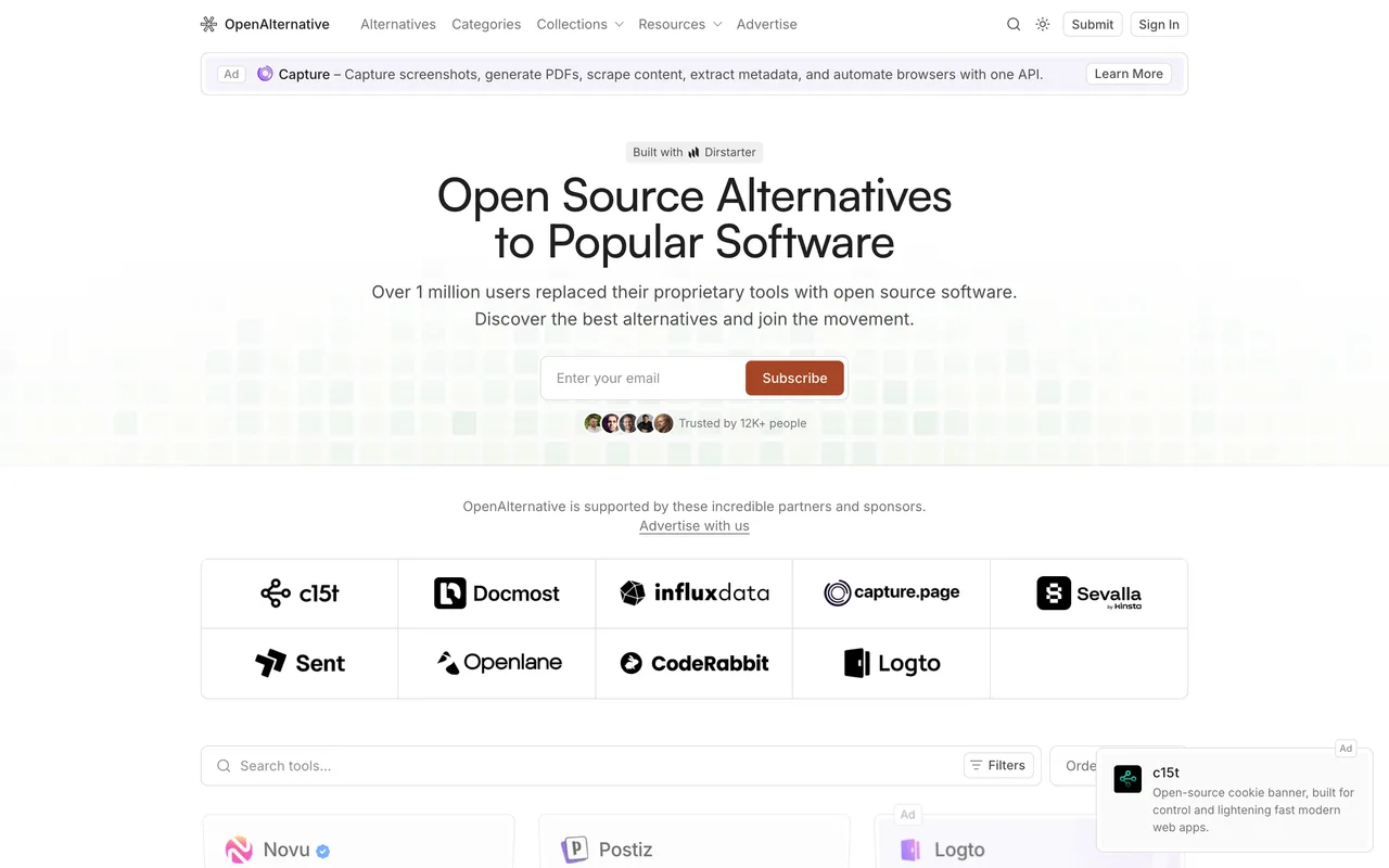 OpenAlternative homepage