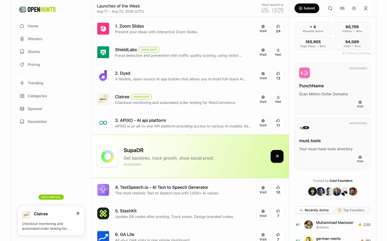 OpenHunts homepage