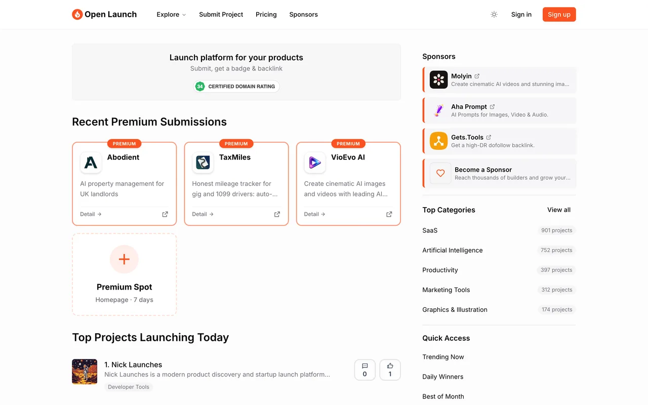 Open Launch homepage