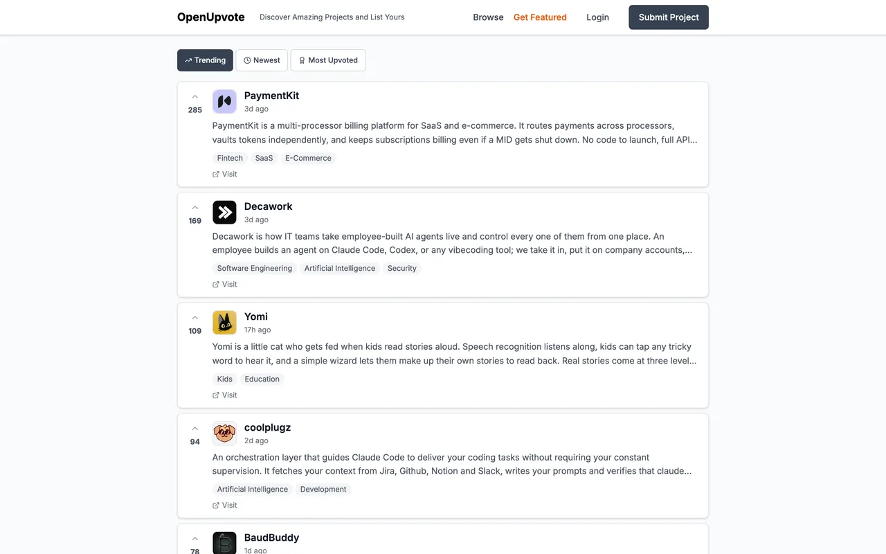 OpenUpvote homepage