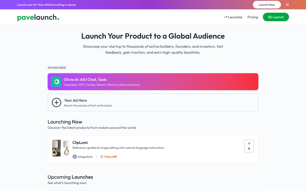 PaveLaunch homepage