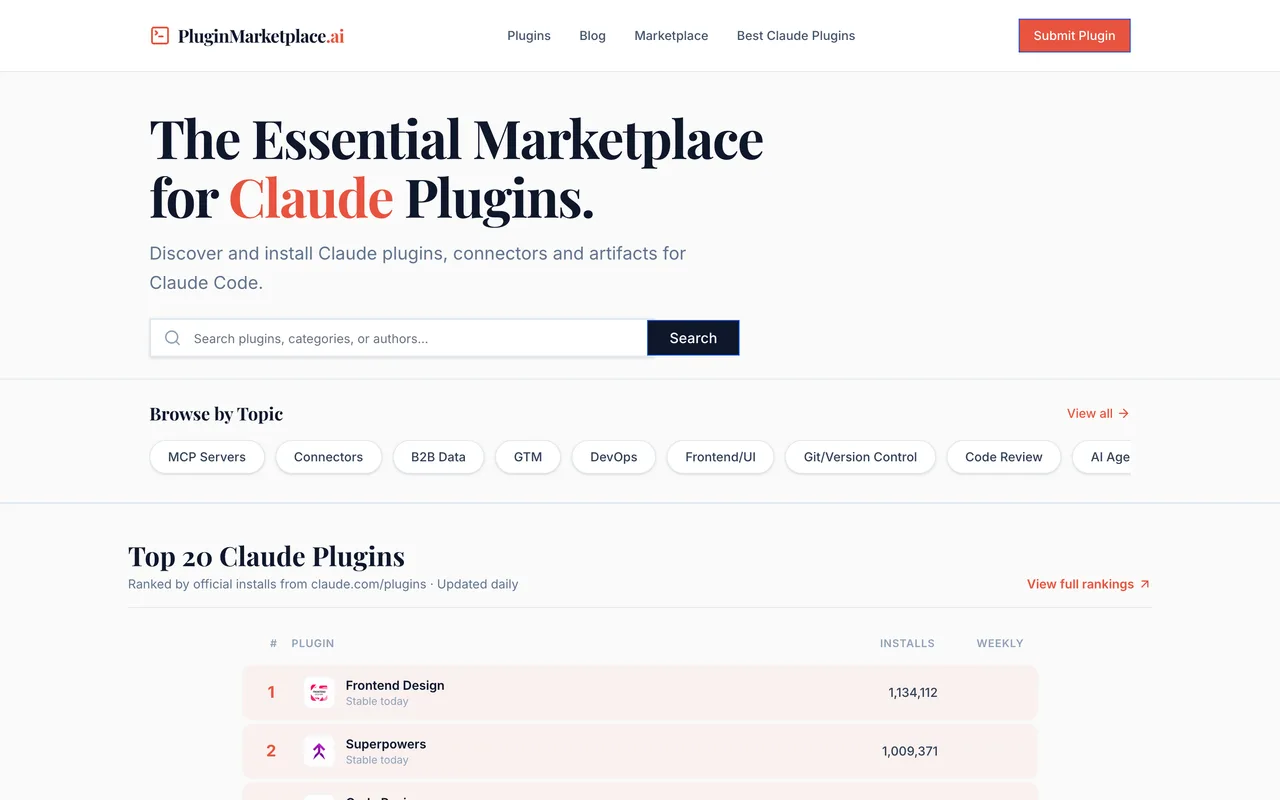 PluginMarketplace.ai homepage