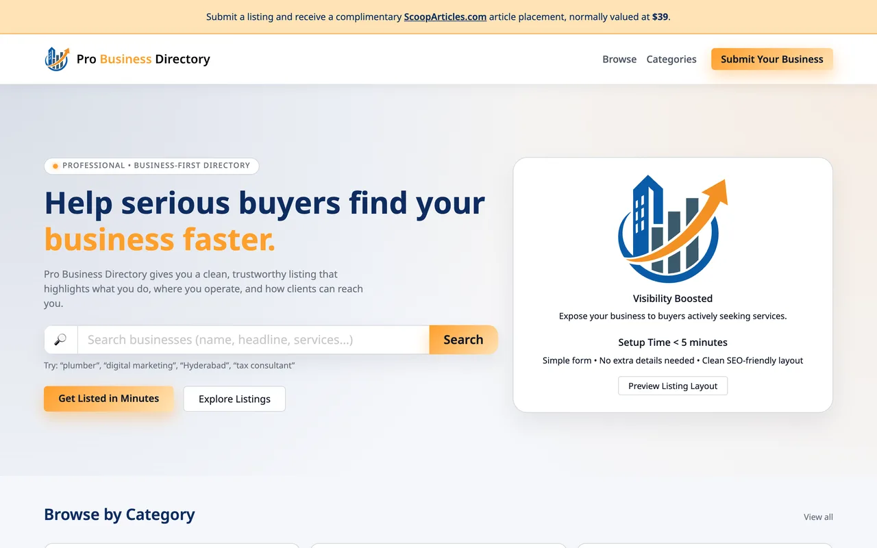 Pro Business Directory homepage