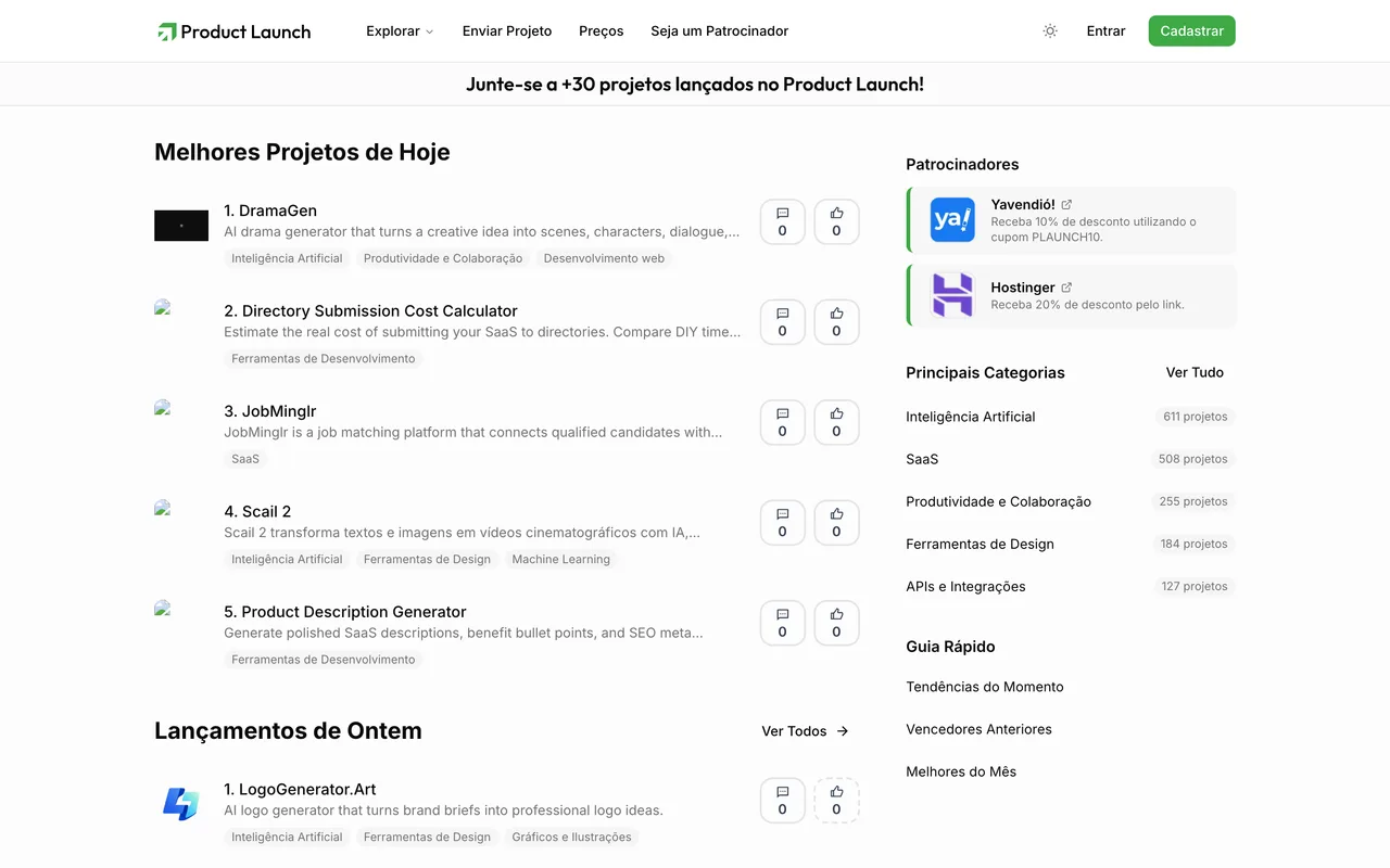 Product Launch homepage
