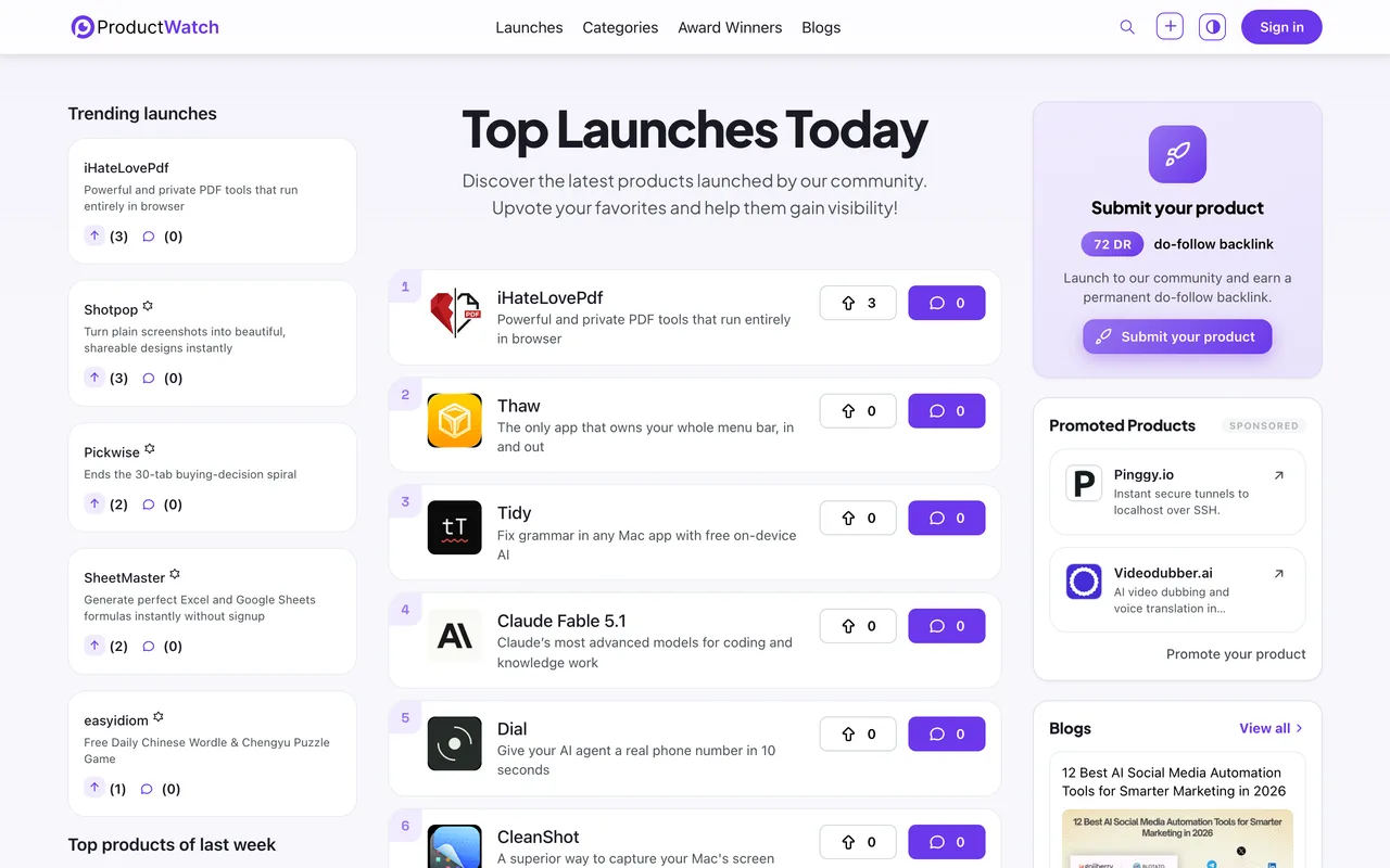 Product Watch homepage