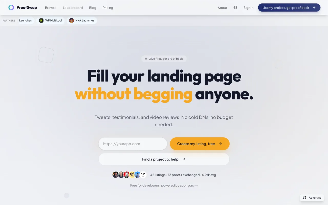 ProofSwap homepage