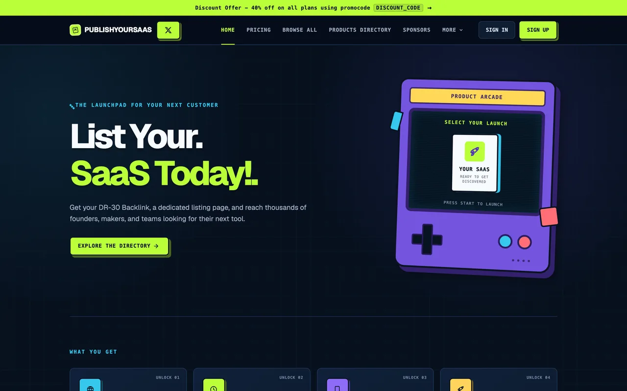 PublishYourSaaS homepage