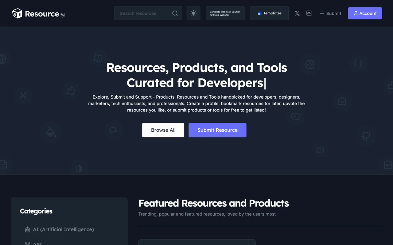 Resource.fyi homepage