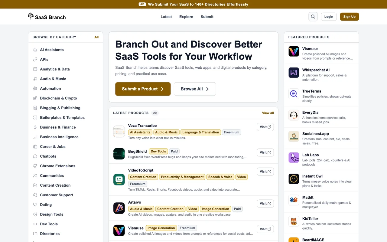 SaaS Branch homepage