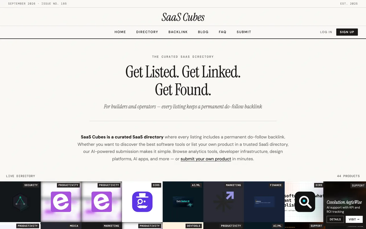 SaaS Cubes homepage