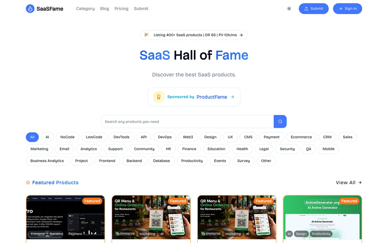 SaaSFame homepage