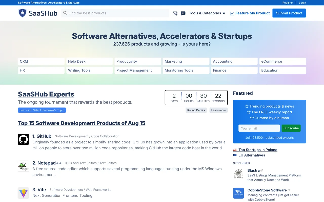 SaaSHub homepage