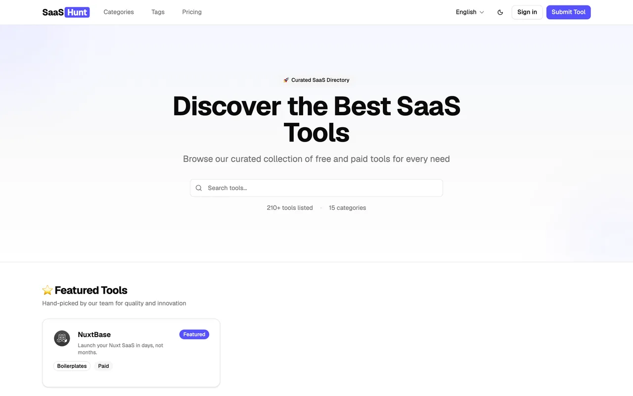 SaaSHunt homepage