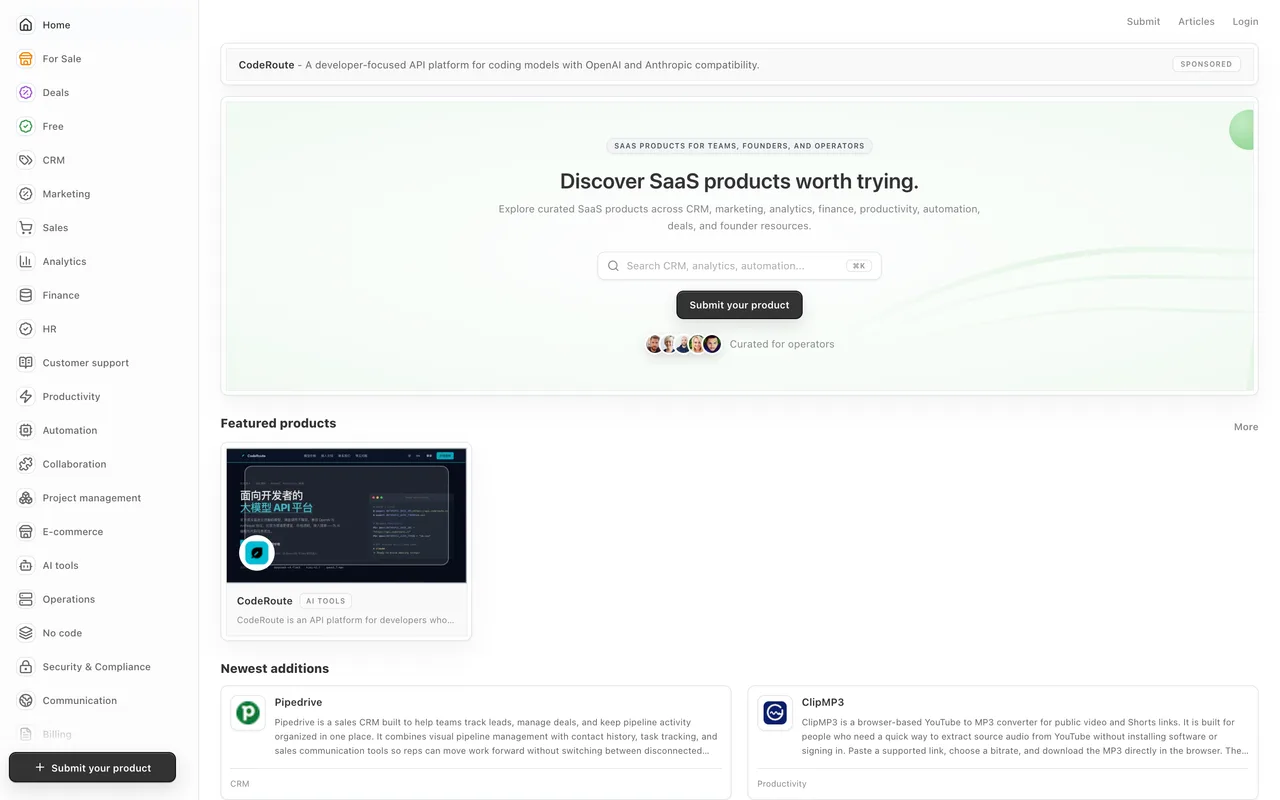 SaaSRove homepage