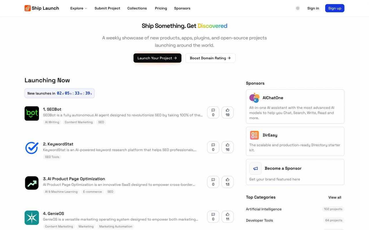 Ship Launch homepage
