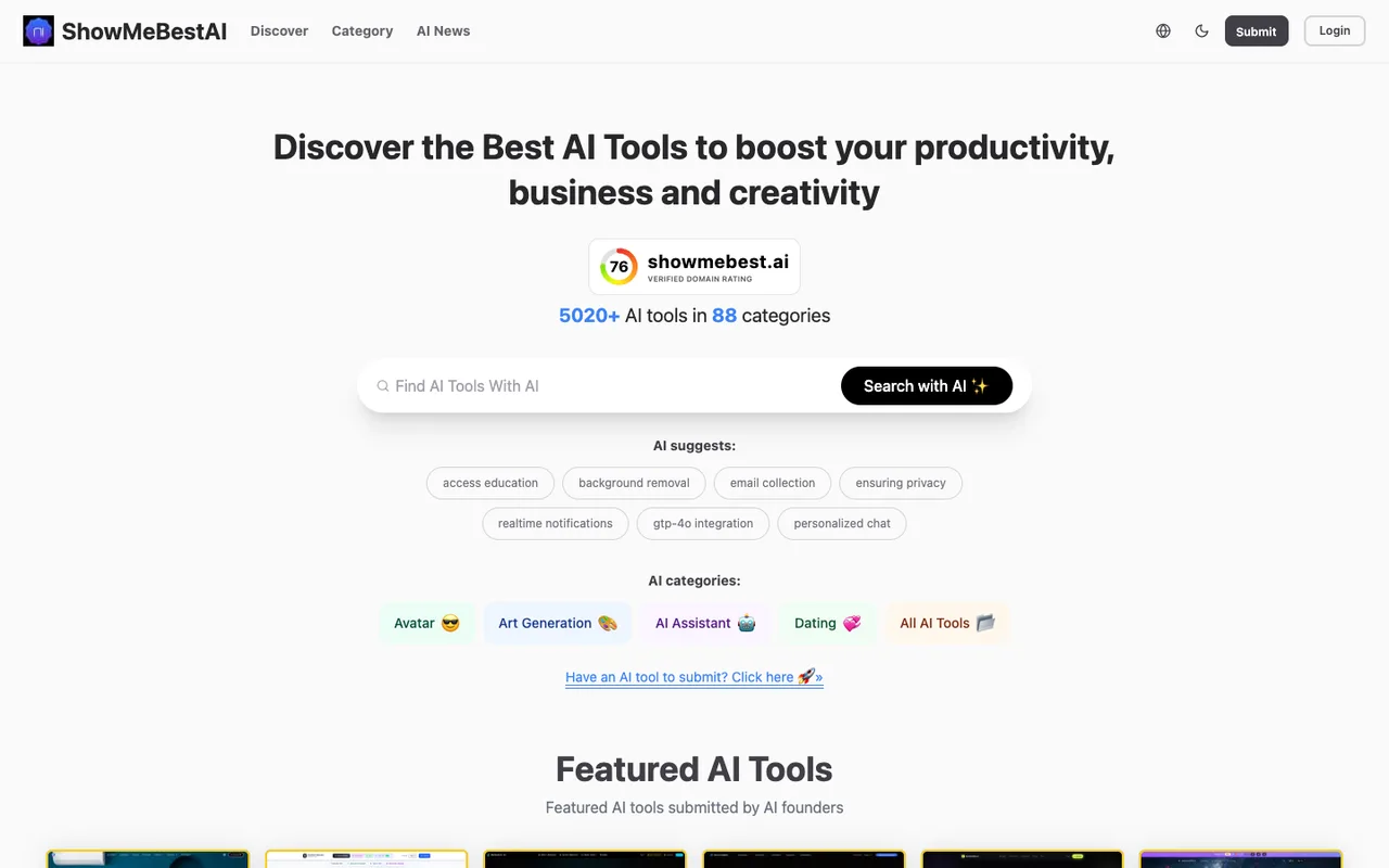ShowMeBest.AI homepage